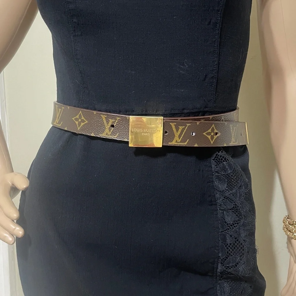 Louis Vuitton Dark Monogram Belt with Gold Buckle Unisex